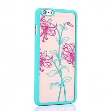iPhone 6 6s Plus 5.5 - Carved Lily Pattern Matte PC Hard Protective Phone Cover Case - Blue Red